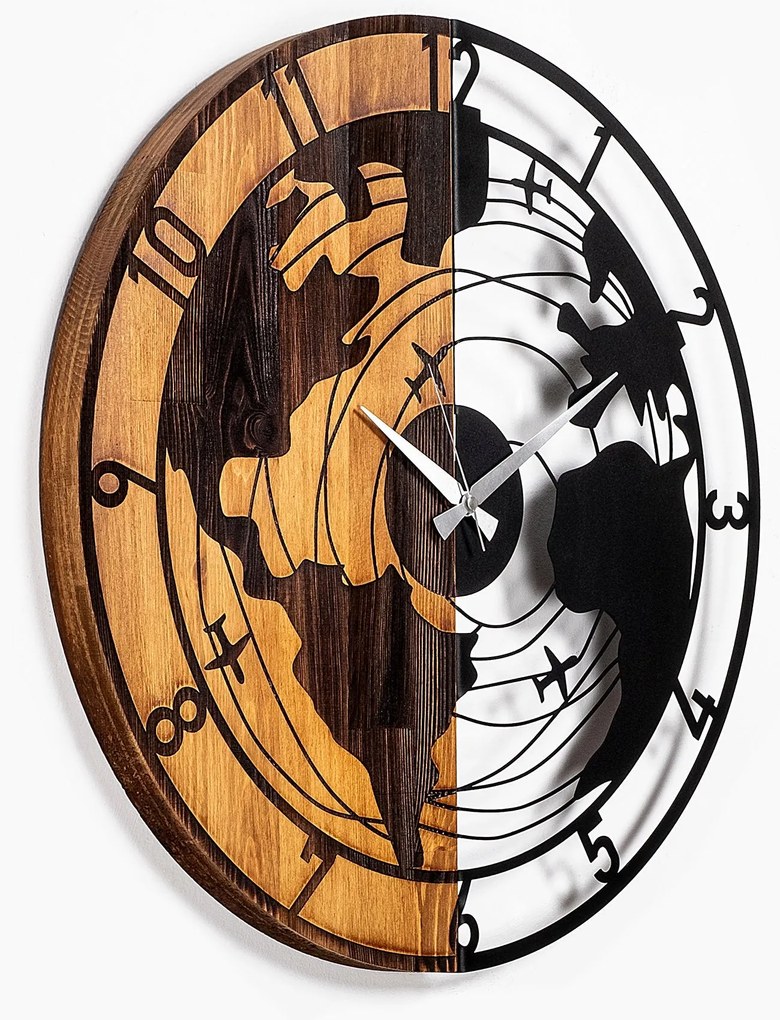 Relógio de Parede Decorativo Mas-041 – Nogueira e Preto – 56 x 3 x 56