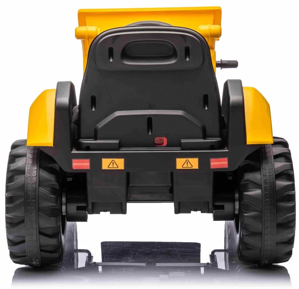 Escavadora eléctrica Crianças 12V Caterpillar licenciado, com Pá Frente, assento individual, cor amarela, entrada USB para leitor de MP3, tração trase