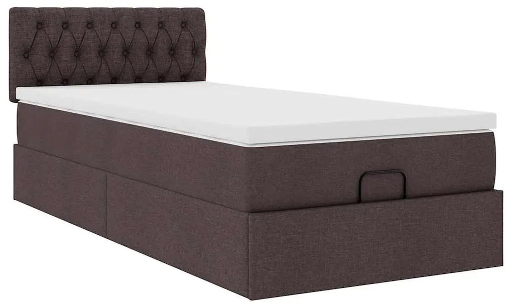 Cama otomana com colchão & LEDs 90x200cm tecido castanho escuro