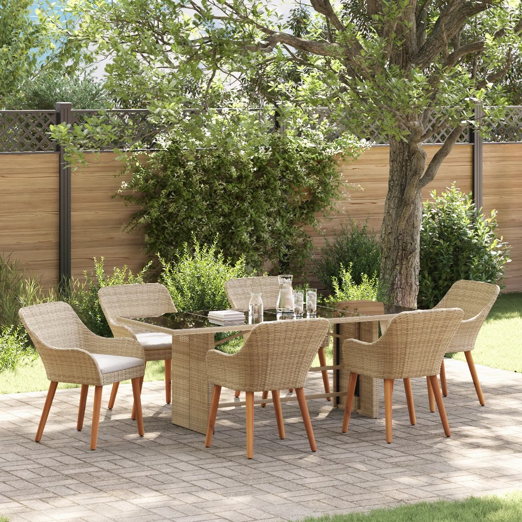 vidaXL Conjunto de Jantar de Jardim 7 Peças Bege Rattan Poly