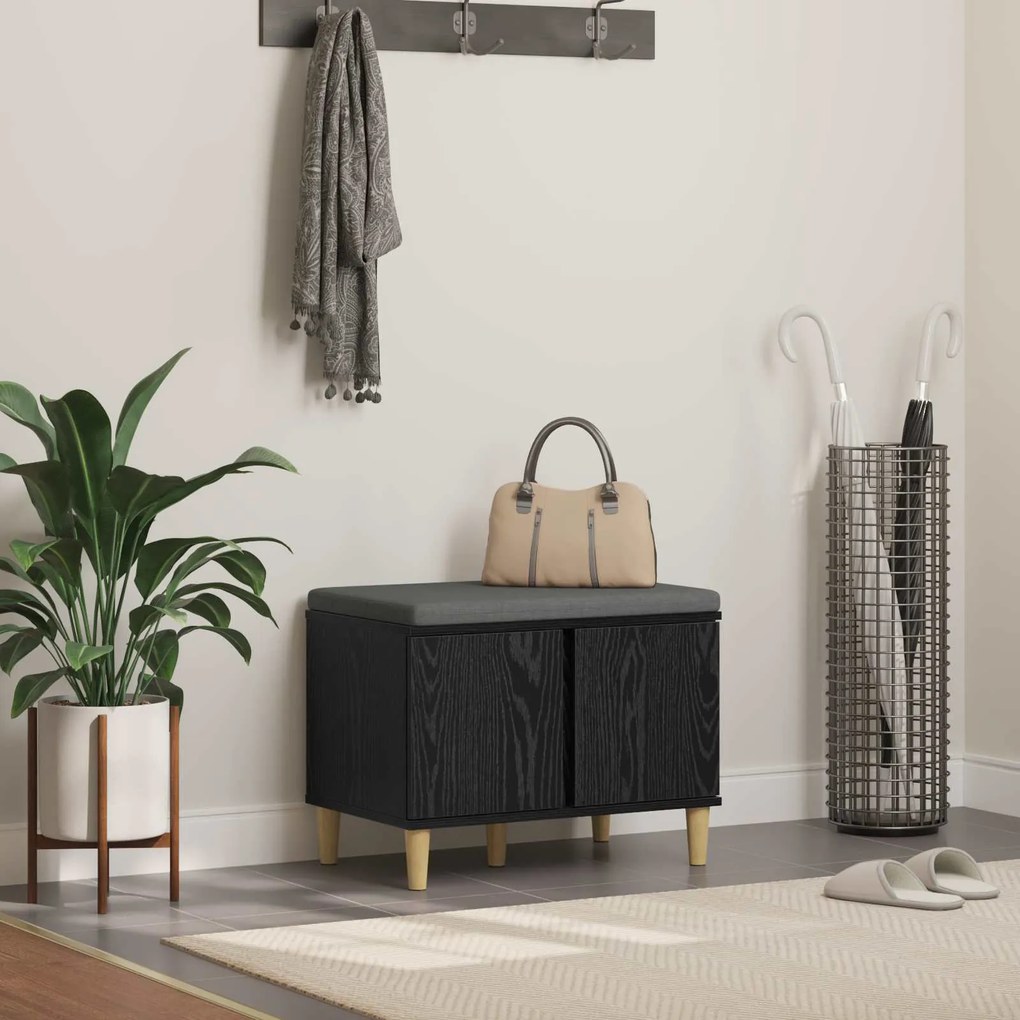vidaXL Banco de Hall com almofada Carvalho Preto 60 x 38 x 46 cm