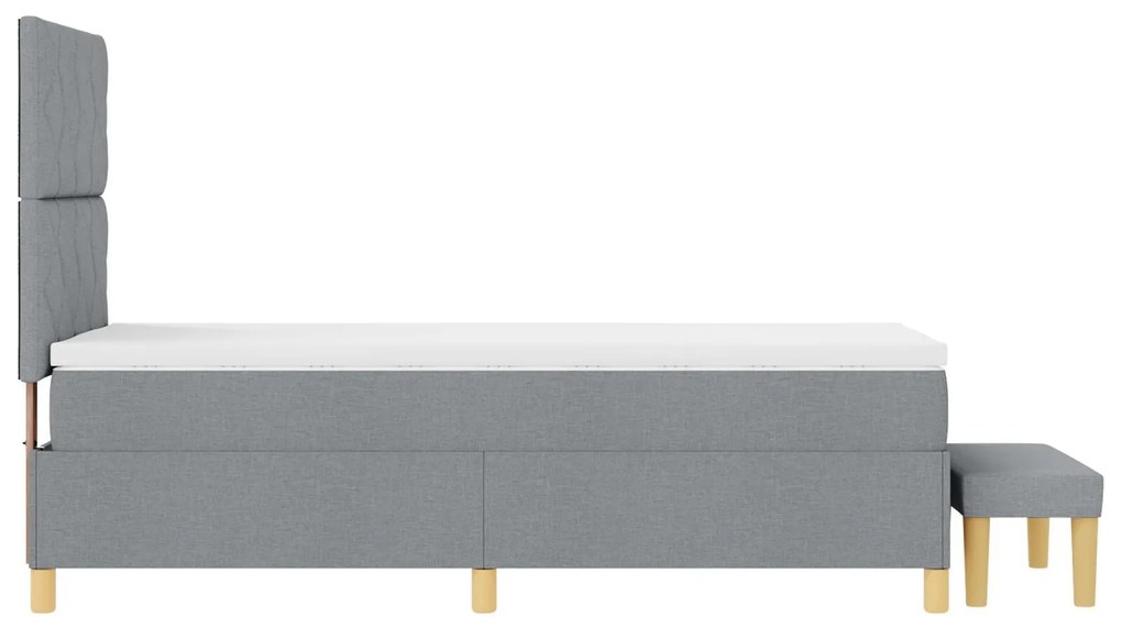 Cama Box Spring com Colchão & Banco Cinza Claro 100x200 cm Tecido