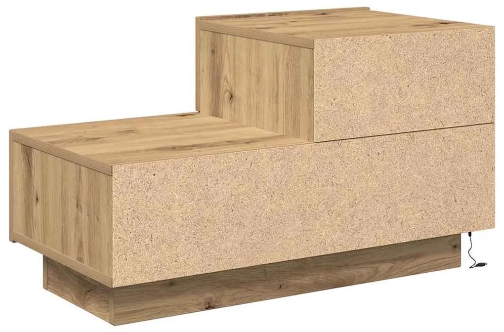 Mesa de Cabeceira vidaXL com Luzes LED Carvalho Artesanal 100x36x49 cm