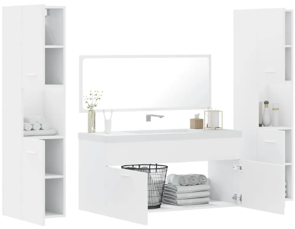 4 pcs conjunto móveis casa de banho derivados de madeira branco