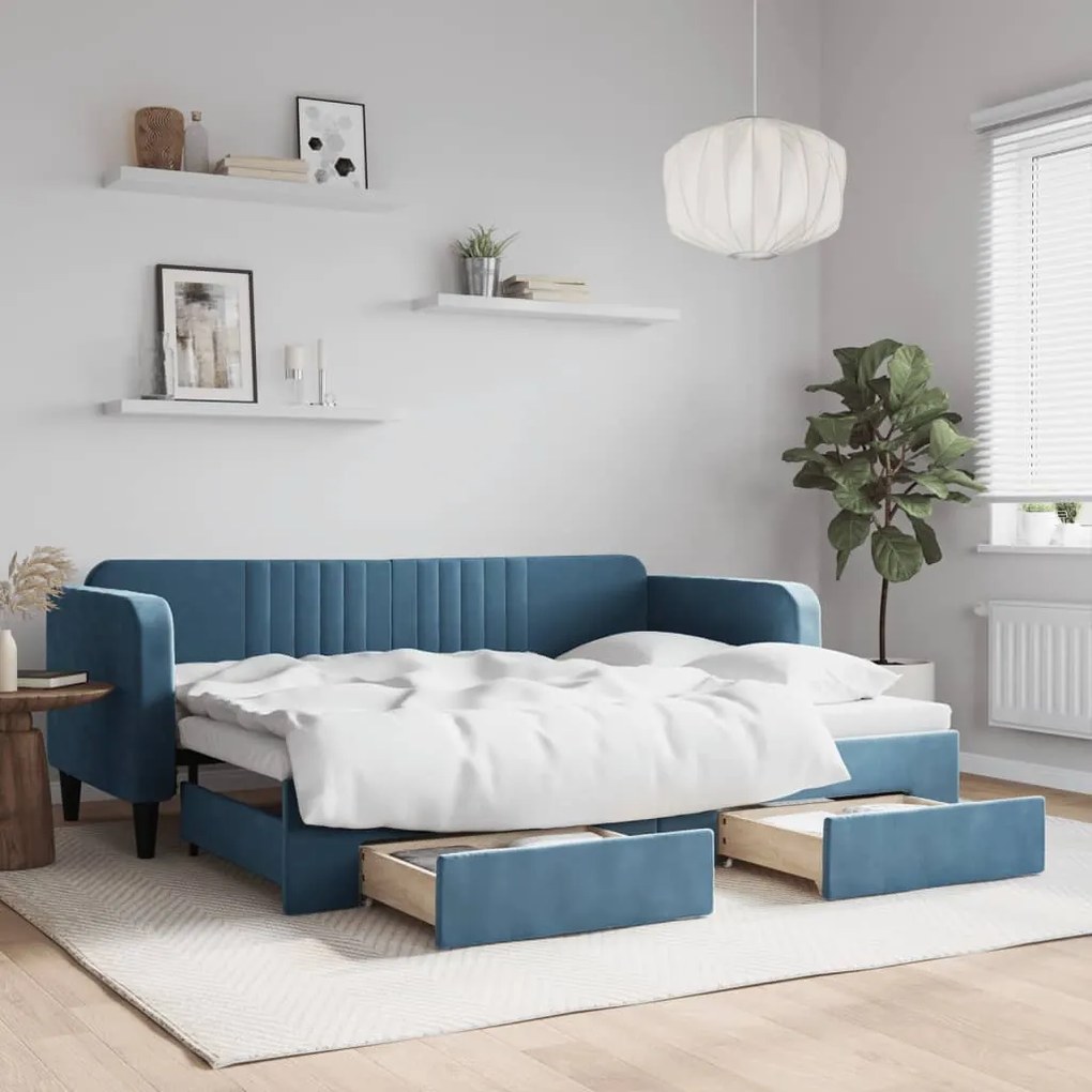 vidaXL Sofá-cama com gavetão e gavetas 80x200 cm veludo azul