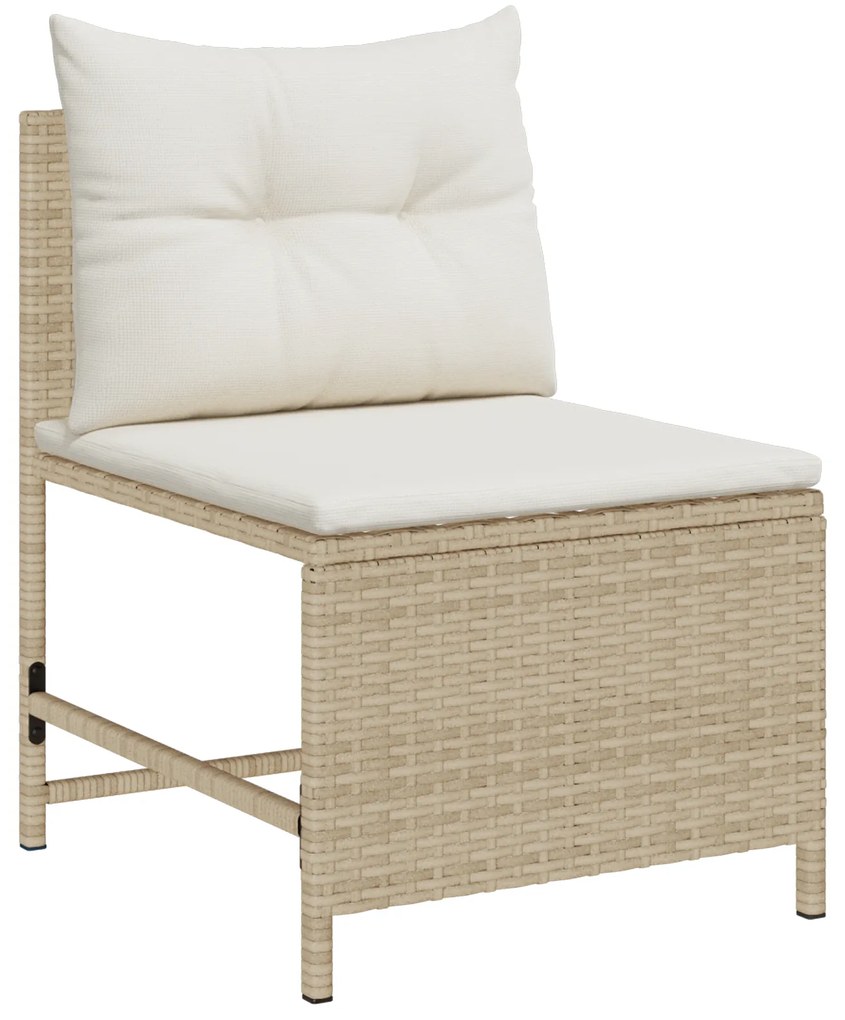 Conjunto de Sofá para Exterior Bege e Creme Rattan e Tecido Médio