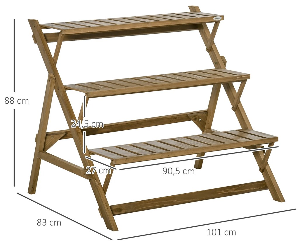 Outsunny Suporte de Madeira para Plantas em Forma de Escada com 3 Prat