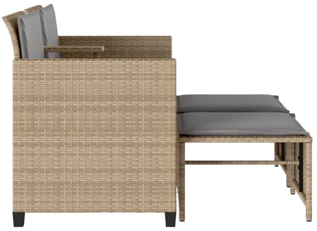 Sofá de jardim de 2 lugares com mesa e bancos vime PE bege