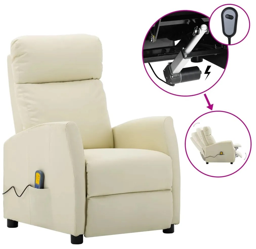 vidaXL Poltrona de massagens elétrica couro artificial cor creme