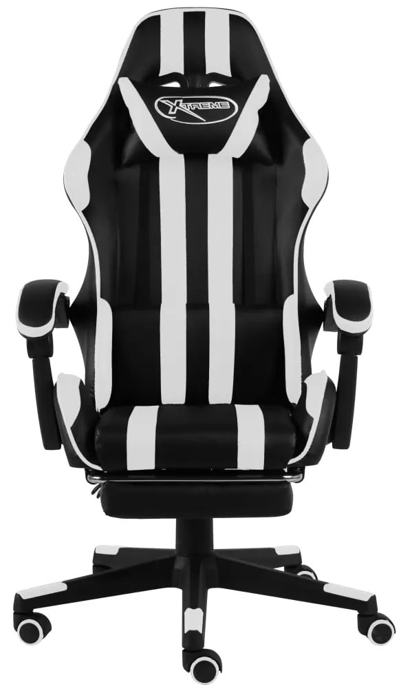 Cadeira estilo corrida c/ apoio pés couro artif. preto/branco