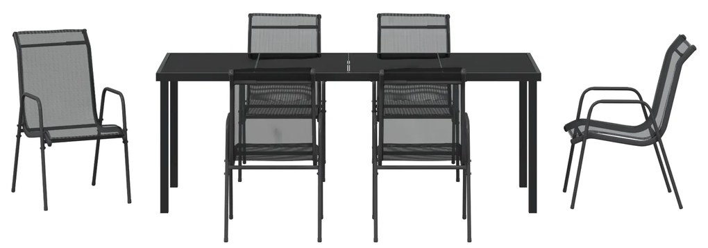 Conjunto de Jantar de Jardim 7 Peças Preto Textilene e Aço
