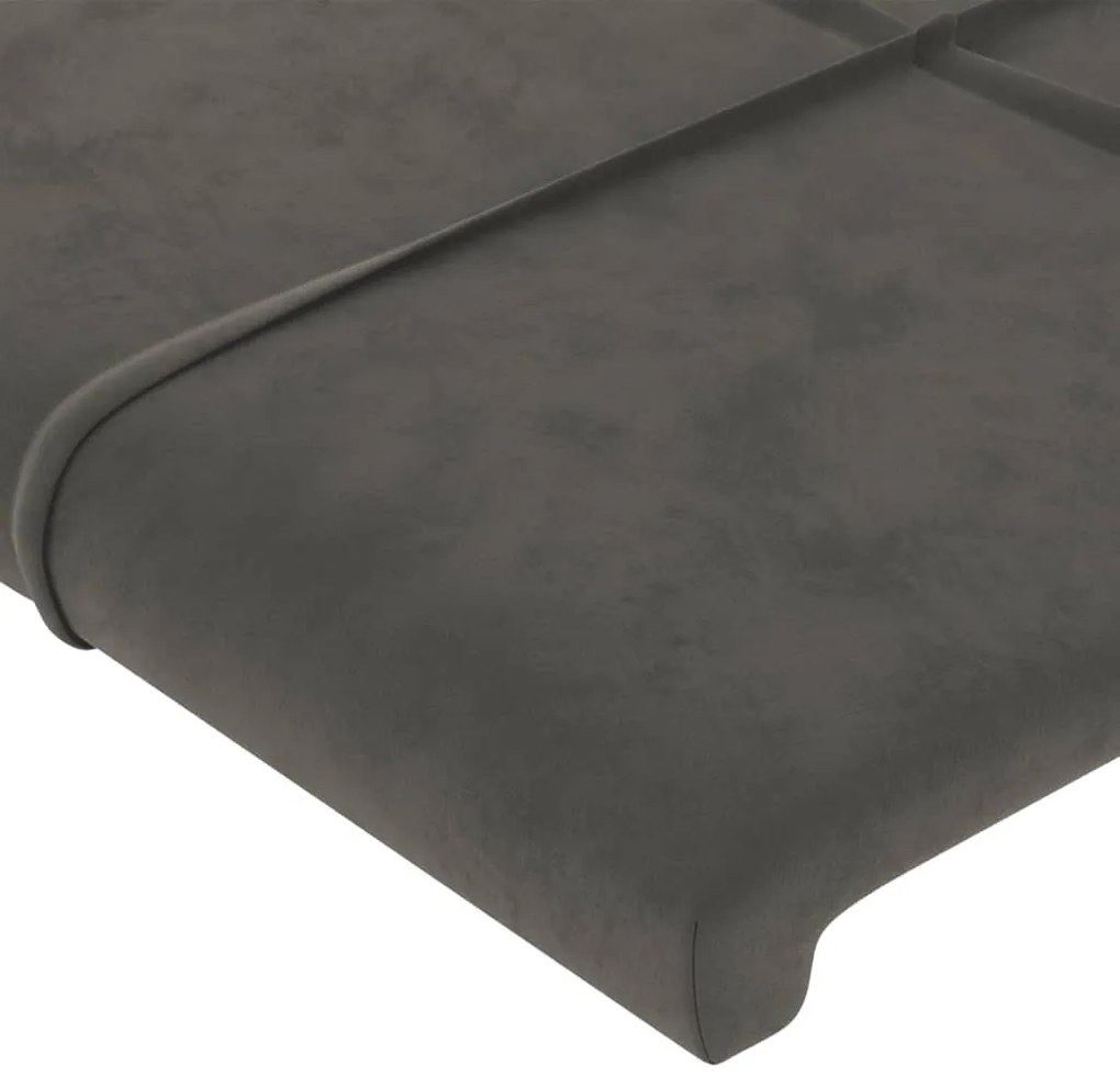 Cabeceira de cama c/ LED veludo 183x16x118/128 cm cinza-escuro