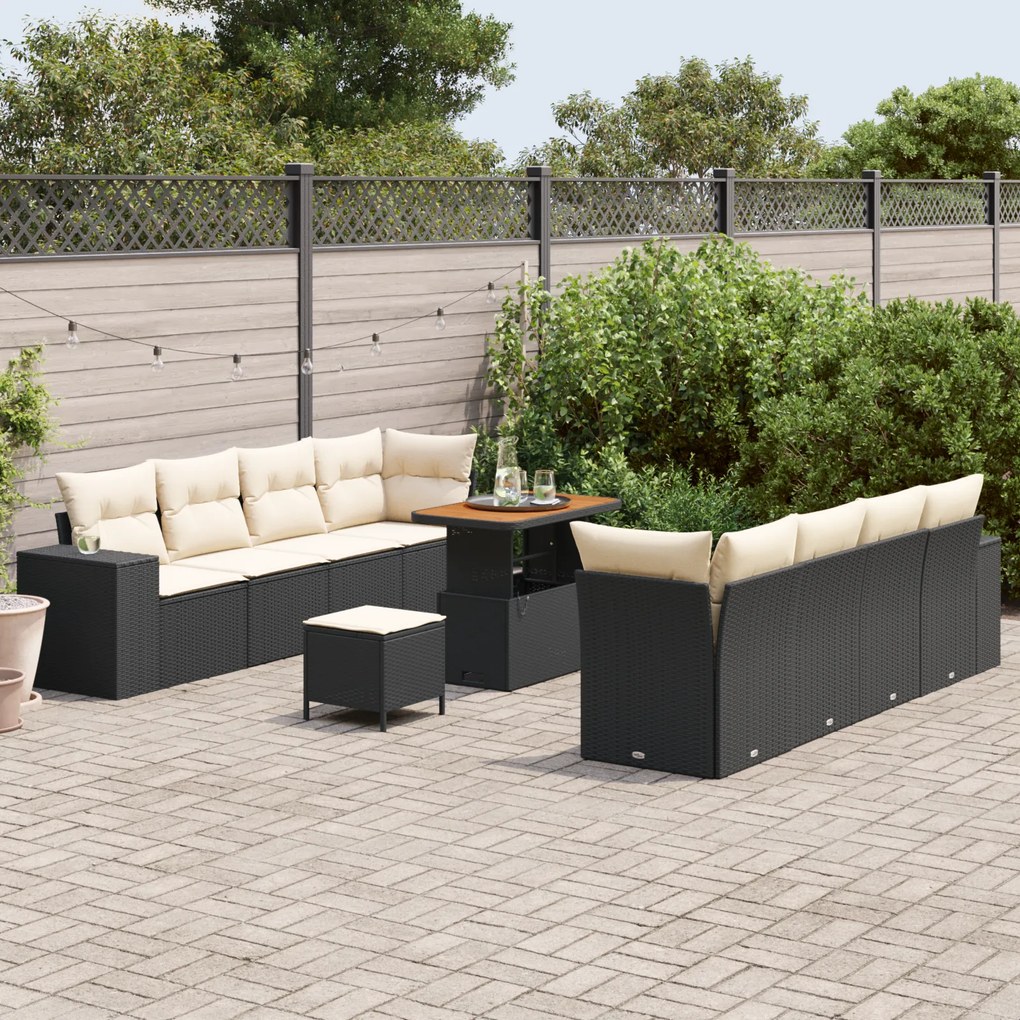 Conjunto de Sofá de Jardim vidaXL com Almofadas Preto Rattan Sintético