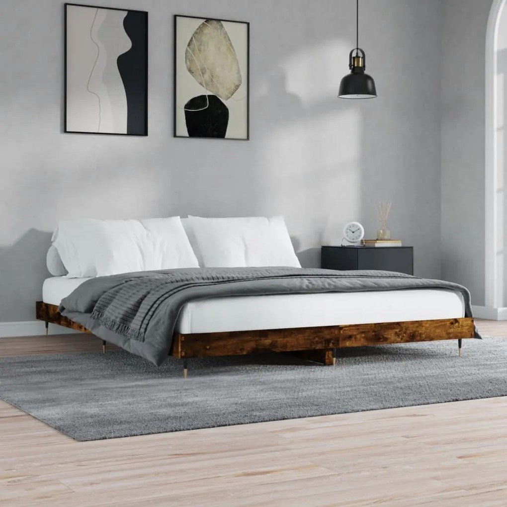Estrutura de cama s/ colchão derivados madeira carvalho fumado