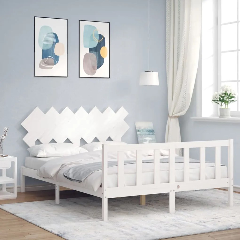 Estrutura de cama com cabeceira 140x200cm madeira maciça branco