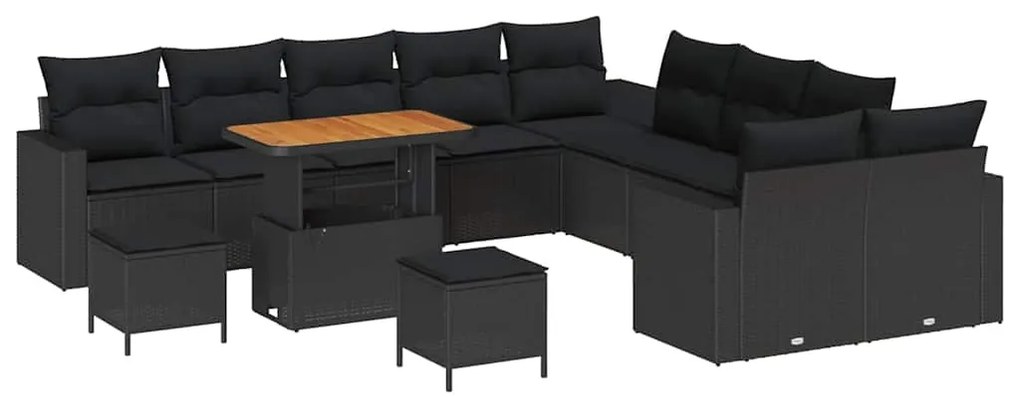 Conjunto de Sofá de Jardim de 13 Peças com Almofadas Preto Rattan Poli