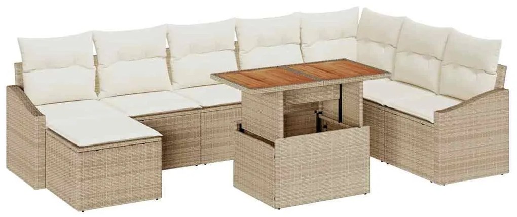 Conjunto de Sofá de Jardim de 9 Peças com Almofadas Bege em Rattan Sin