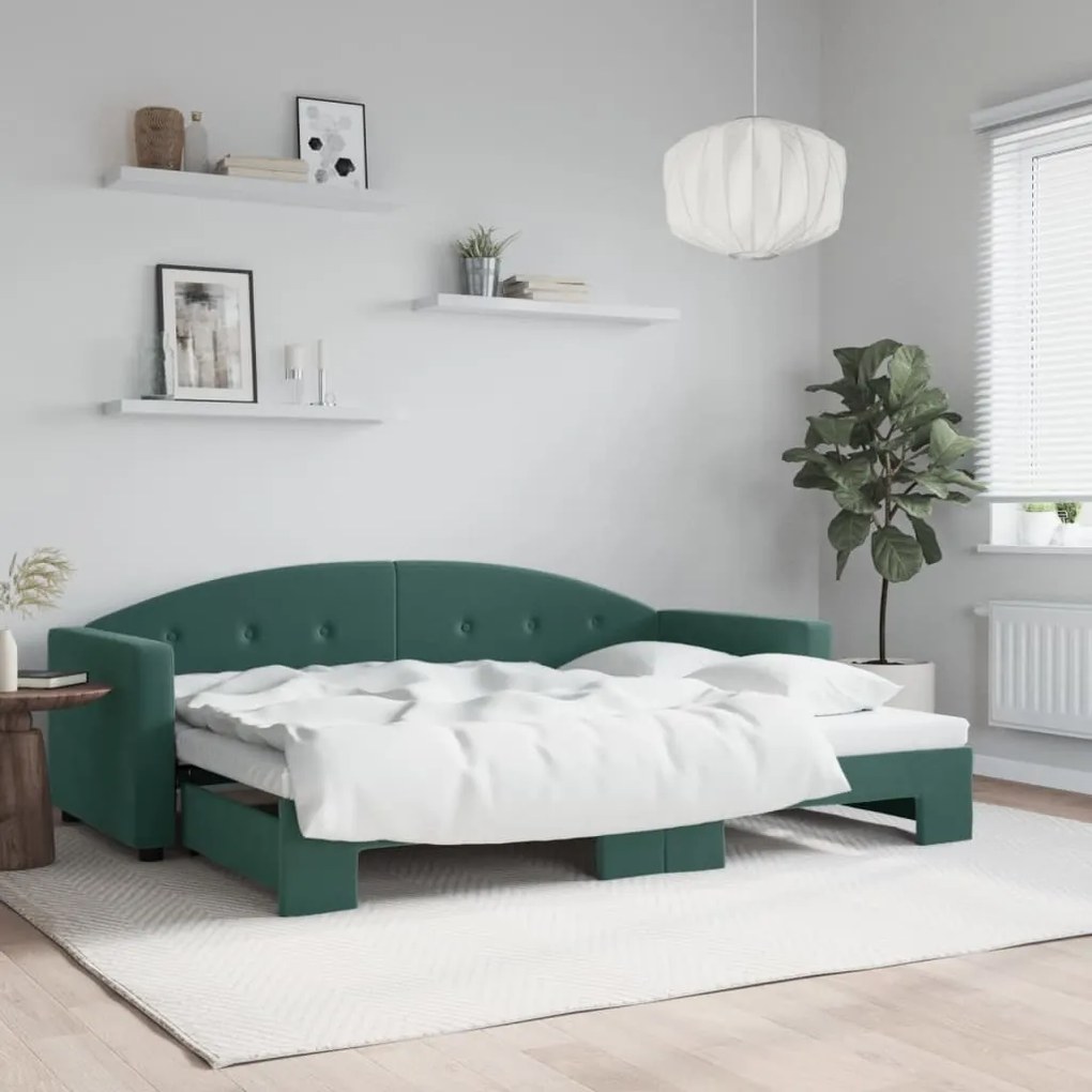 vidaXL Sofá-cama com gavetão 80x200 cm veludo verde-escuro