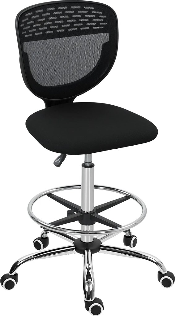 Cadeira de escritório ergonómica em malha 59 x 59 x 106-126 cm, cadeira de desenho, altura e apoio para os pés ajustáveis, preta