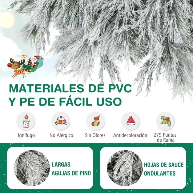 Árvore de Natal com neve artificial de 146 cm com luzes LED brancas quentes Agulhas de pinheiro e folhas de salgueiro Decoração pré-iluminada Verde e