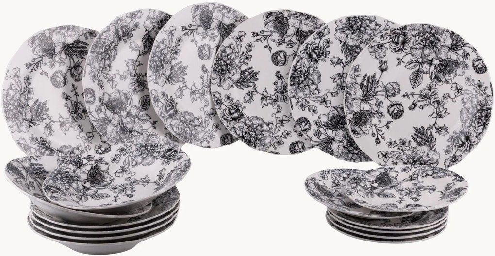 Conjunto de loiça em porcelana Madame, 6 pessoas, conjunto de 18