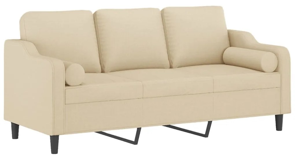 Sofá 3 lugares + almofadas decorativas 180 cm tecido cor creme