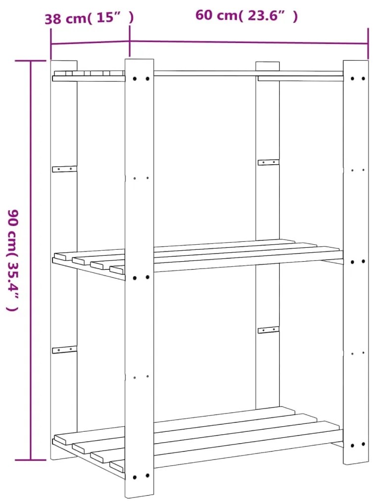 Unidade arrumação 3 prateleiras 60x38x90 cm pinho maciço cinza