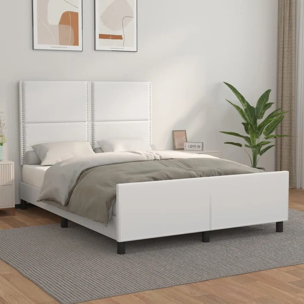 Estrutura cama c/ cabeceira couro artificial 140x190 cm branco