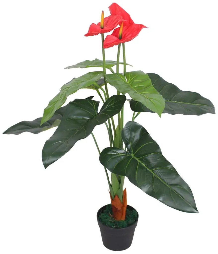 Planta antúrio artificial com vaso 90 cm vermelho e amarelo