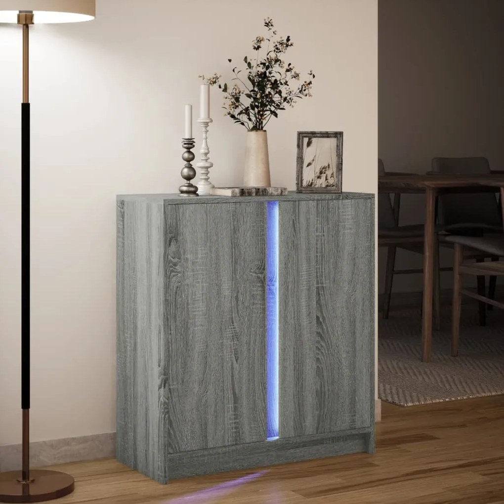 Aparador com luzes LED derivados de madeira cinzento sonoma