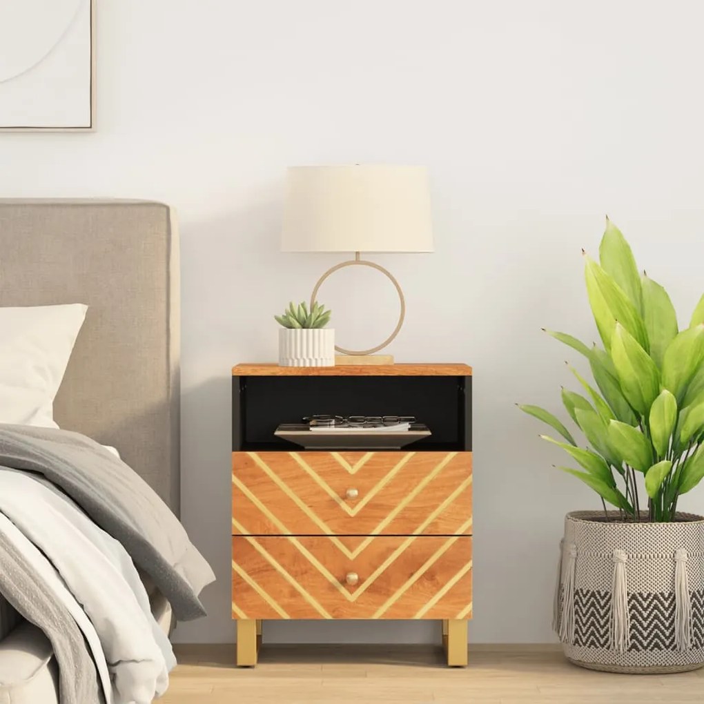 vidaXL Mesa de cabeceira 50x33x60 cm mangueira maciça castanho e preto
