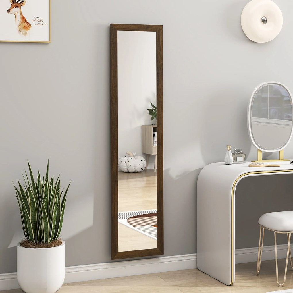 Espelho de Pé 37x155 cm Espelho de Corpo Inteiro Espelho de Parede Retangular com Estrutura de Madeira Cor Nogueira
