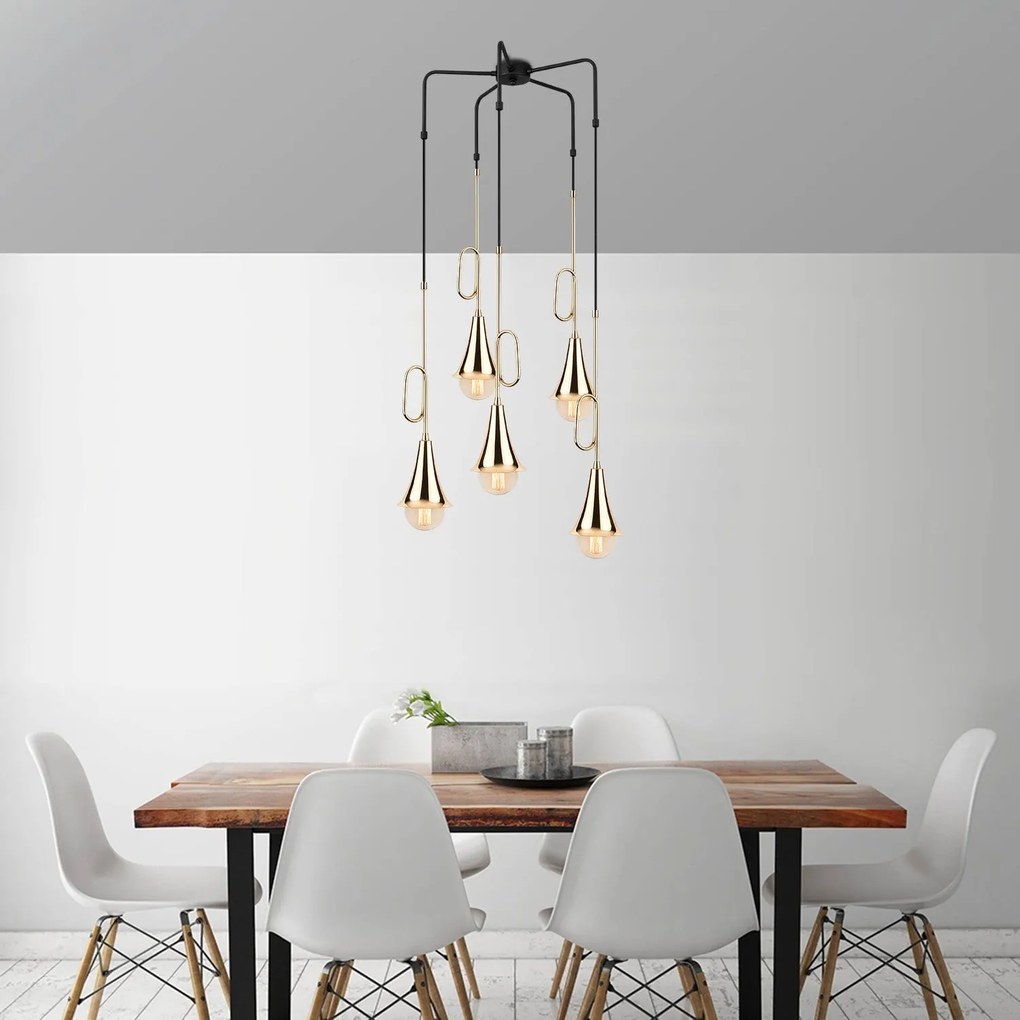 Chandelier Sarmal – Preto e Dourado – Diâmetro 55 cm, Altura 100 cm