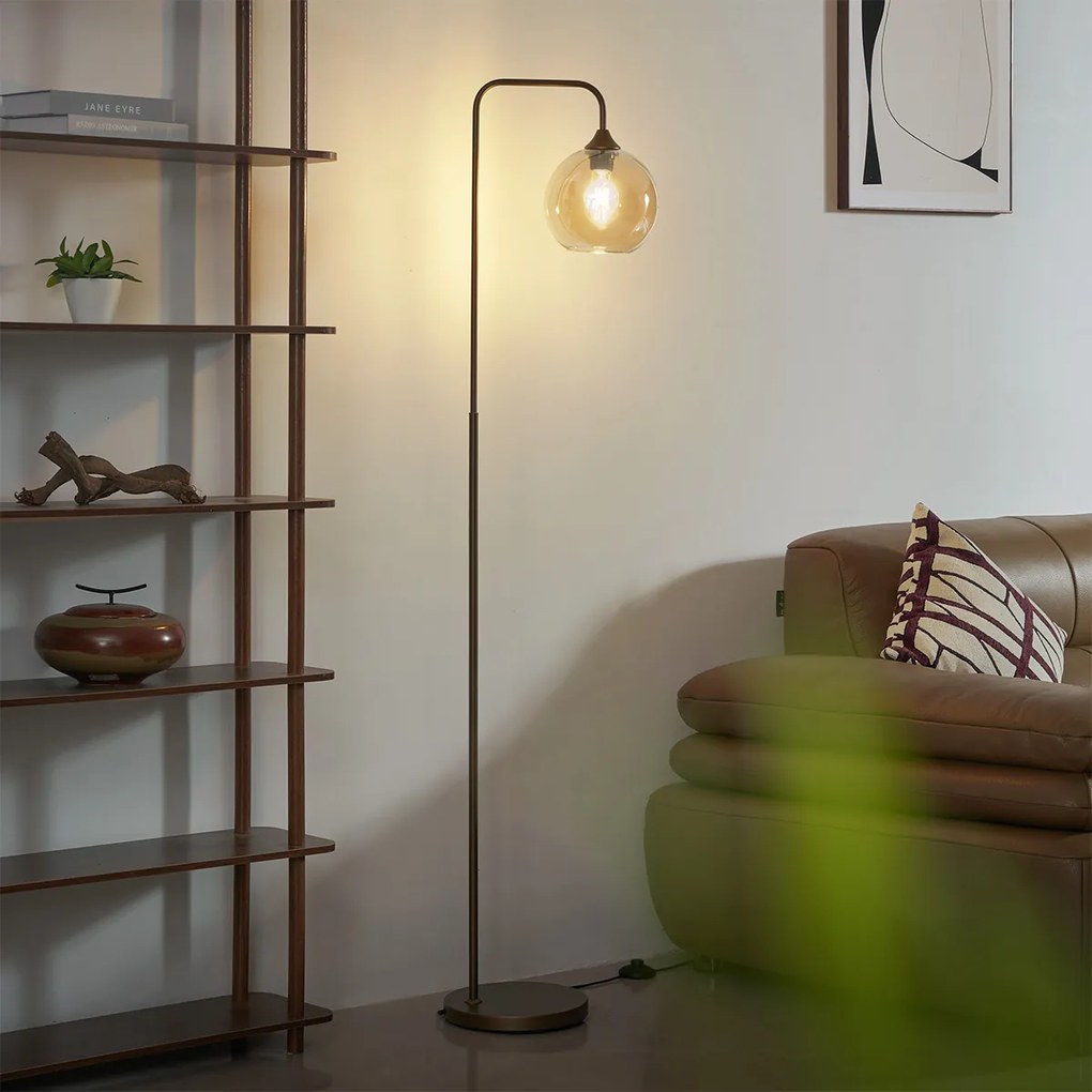 Candeeiro de pé Art Deco bronze escuro com vidro âmbar - Sandra