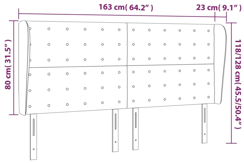 Cabeceira cama c/ abas couro artif. 163x23x118/128cm cappuccino