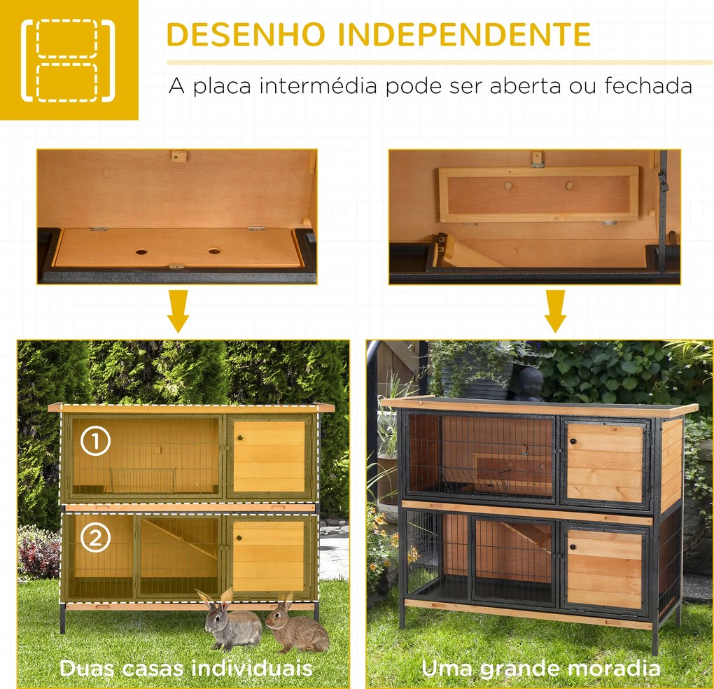 Coelheira de Madeira de 2 Níveis com Teto Asfáltico Rebatível e Rampa para Exterior 122x50x101 cm Madeira e Preto