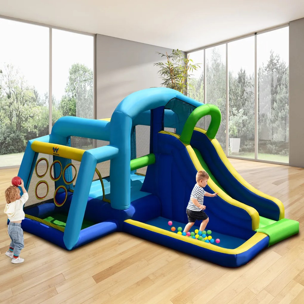 Casa Infantil Insuflavel 5 em 1 Castelo Saltitante com Piscina Longa com Bolas Grande Saltitante Área de Escalada Exterior 380 x 300 x 217 cm