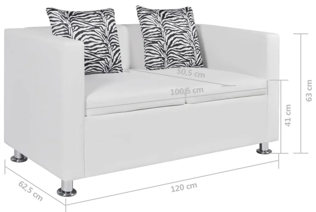 Sofá de 2 lugares couro artificial branco