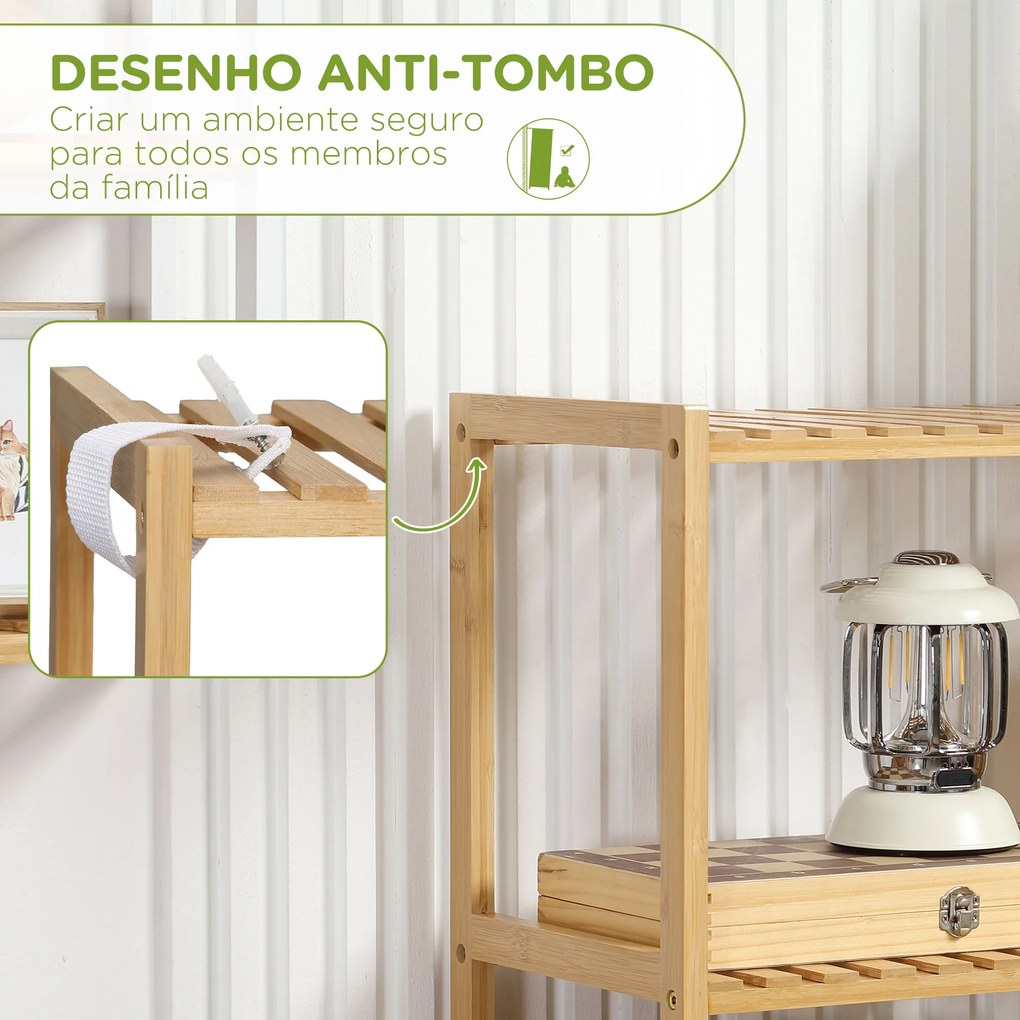 Estante de Bambu de 4 Níveis Estante Moderna de Armazenamento para Casa de Banho Cozinha Sala de Estar Dormitório Anti-Tombo 60x26x130cm Madeira