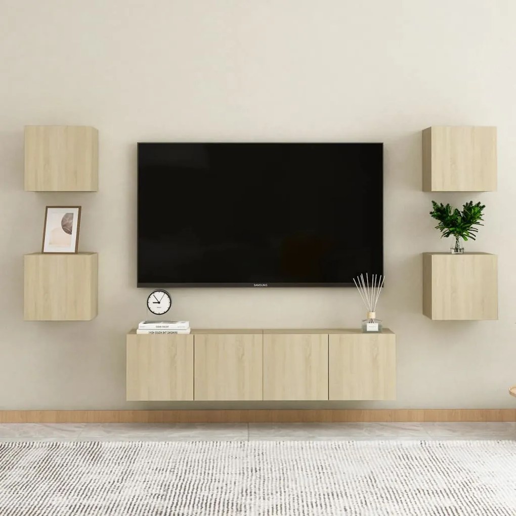 Conjunto de 6 Móveis de Parede de TV Funchal S - Carvalho - Design Mod