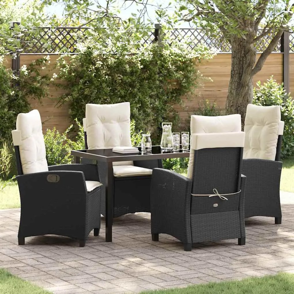 vidaXL Conjunto de Jantar de Jardim com 5 Peças e Almofadas - Preto em Rattan Sintético