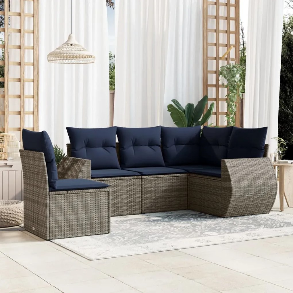 vidaXL 5 pcs conjunto sofás p/ jardim c/ almofadões vime PE cinzento