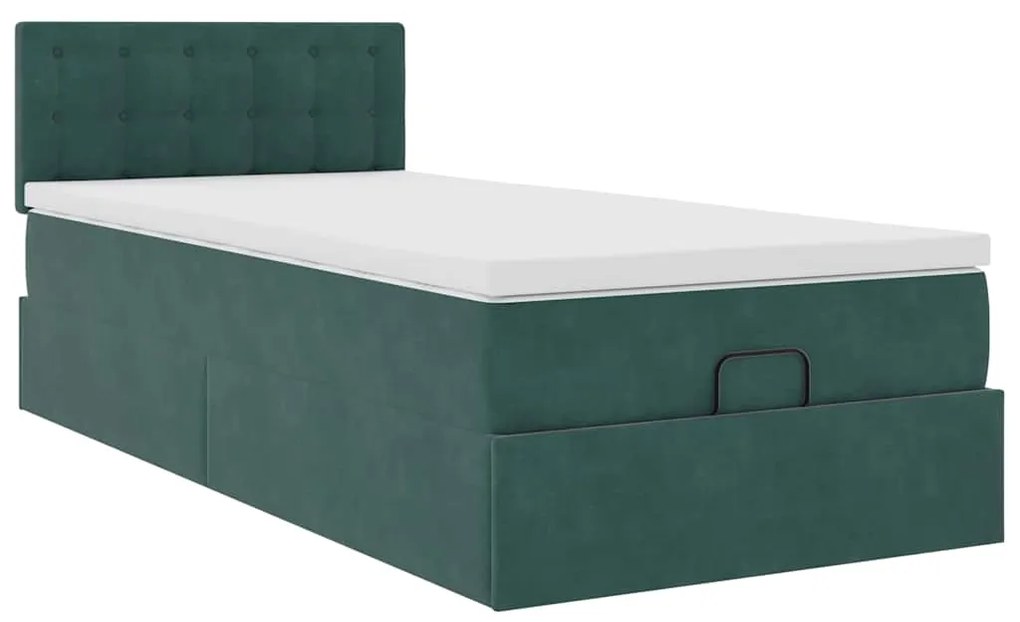 Cama otomana com colchão &amp; LEDs 90x200cm veludo verde-escuro