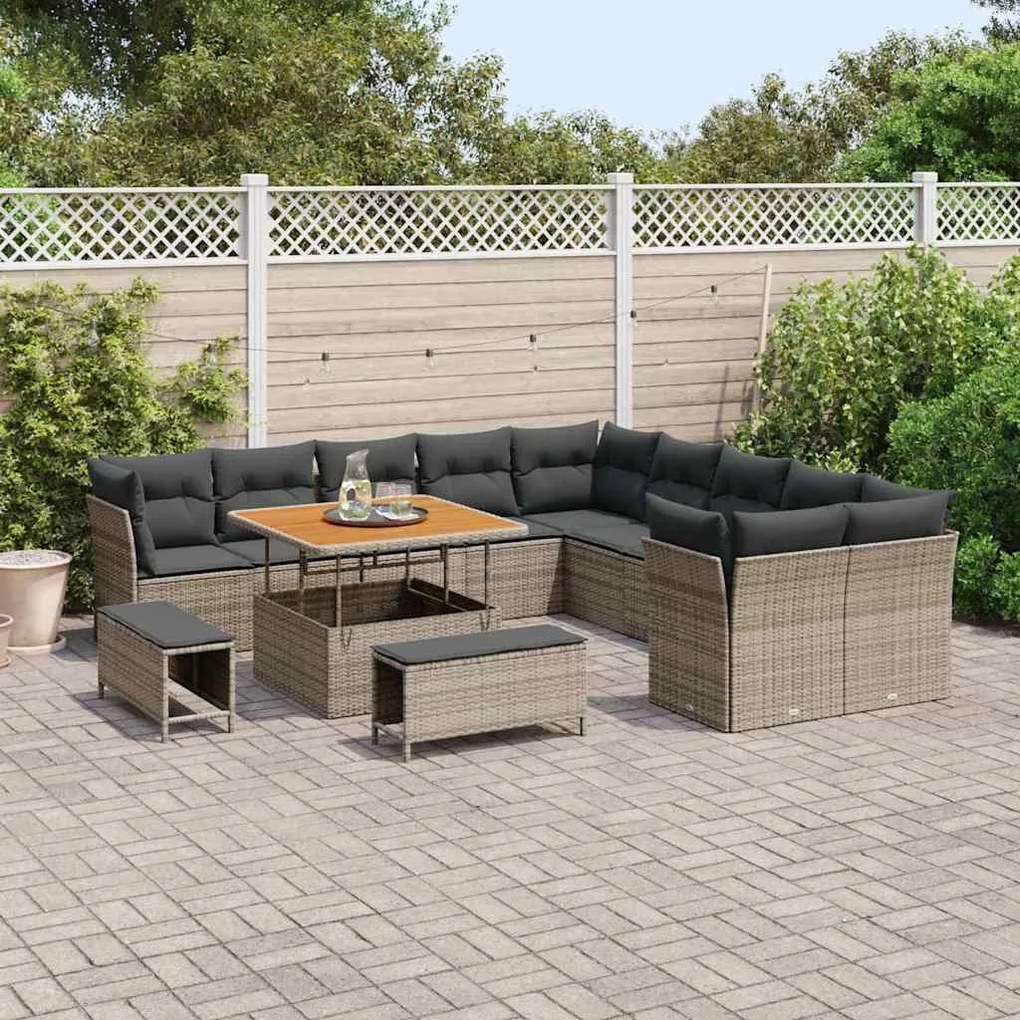 Conjunto de Sofá para Jardim vidaXL de 13 peças com Almofadas Cinza Ra
