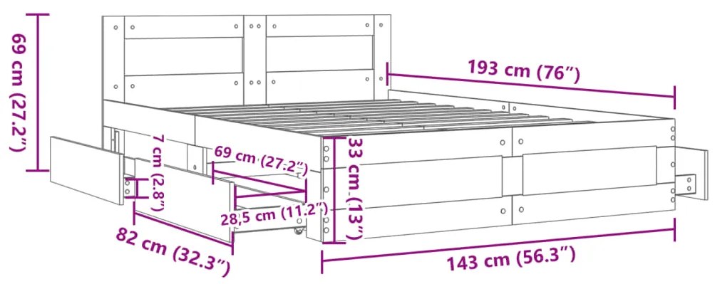 Estrutura de cama c/ cabeceira sem colchão 140x190 cm branco