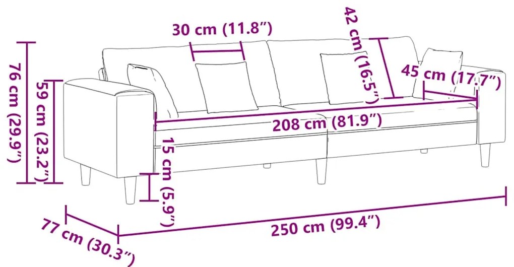 Sofá de Veludo com almofada com travesseiro Cinzento-claro 208 cm Velu