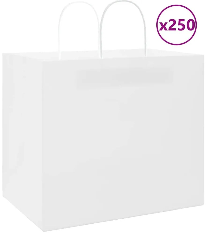 vidaXL Sacos de papel 250 unid com alças branco 32x22x28 cm