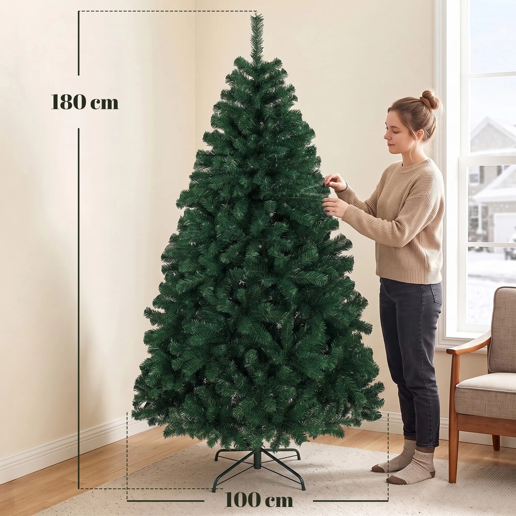Árvore de Natal Artificial, 100 x 100 x 180 cm, Ramos Articulados de Abertura Automática