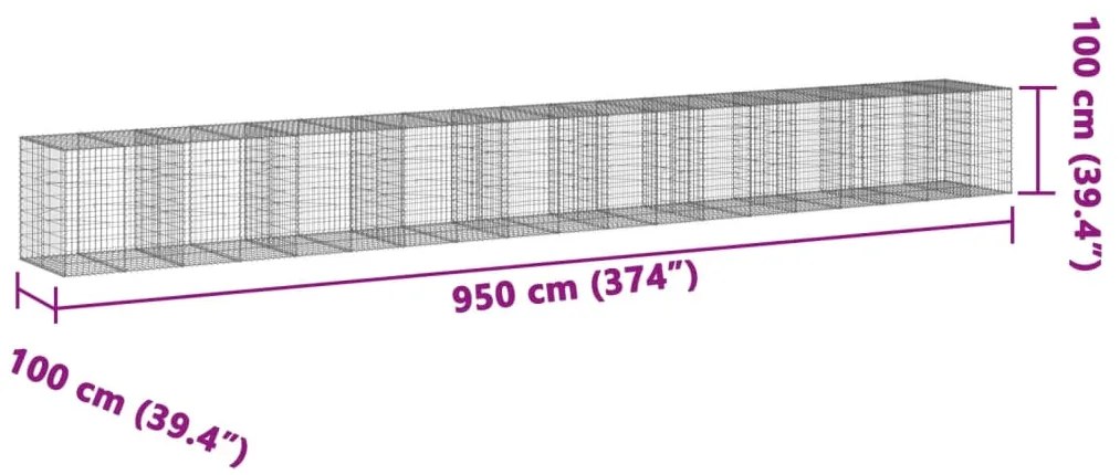 Cesto gabião com cobertura 950x100x100 cm ferro galvanizado