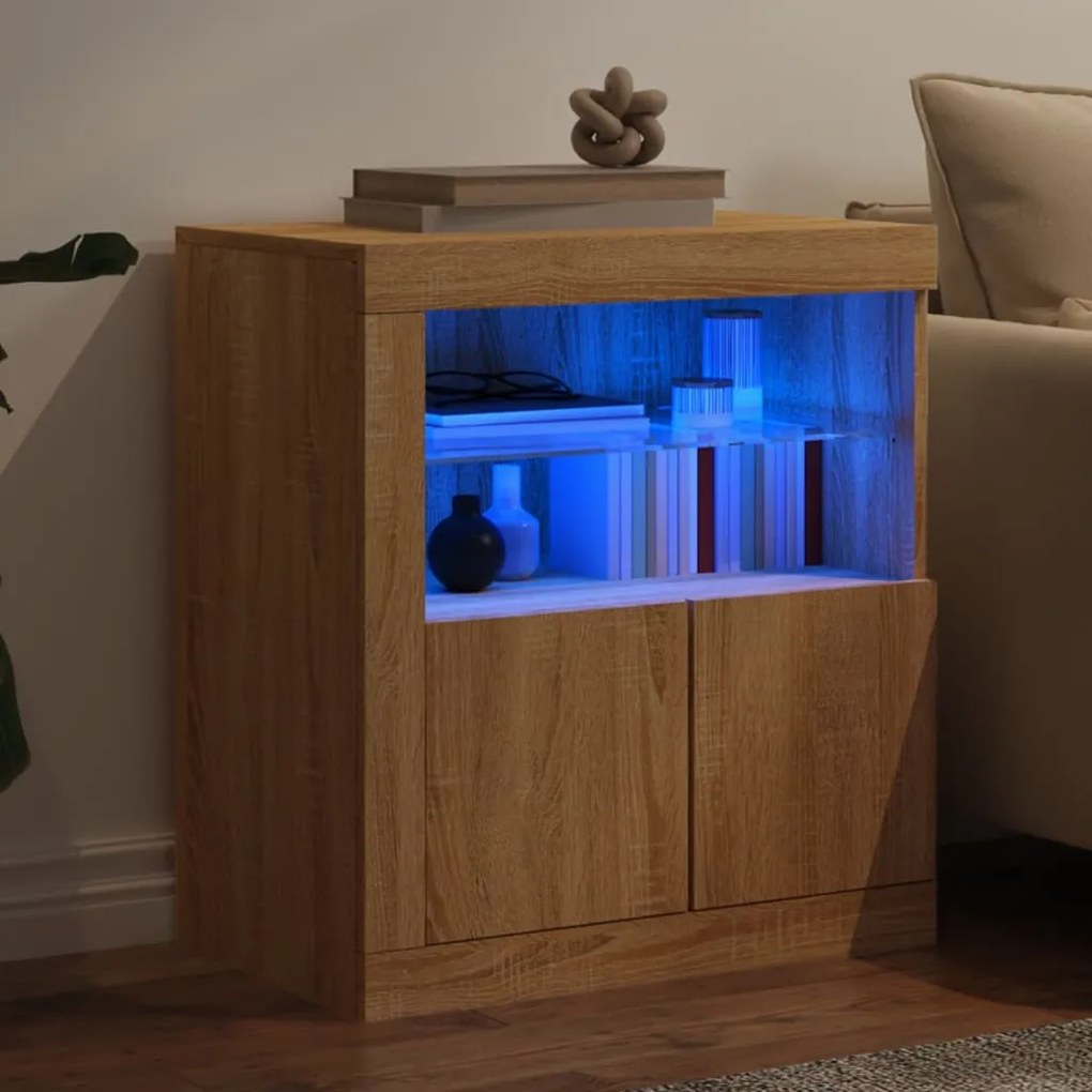 Aparador com luzes LED 60,5x37x67 cm carvalho sonoma